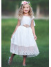 Cotton Lace Trim Tea Length Chic Flower Girl Dress